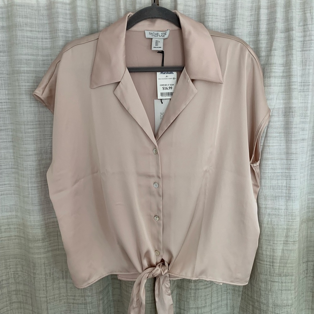 NEW Rachel Zoe Large Silky Champagne Button Down Blouse
